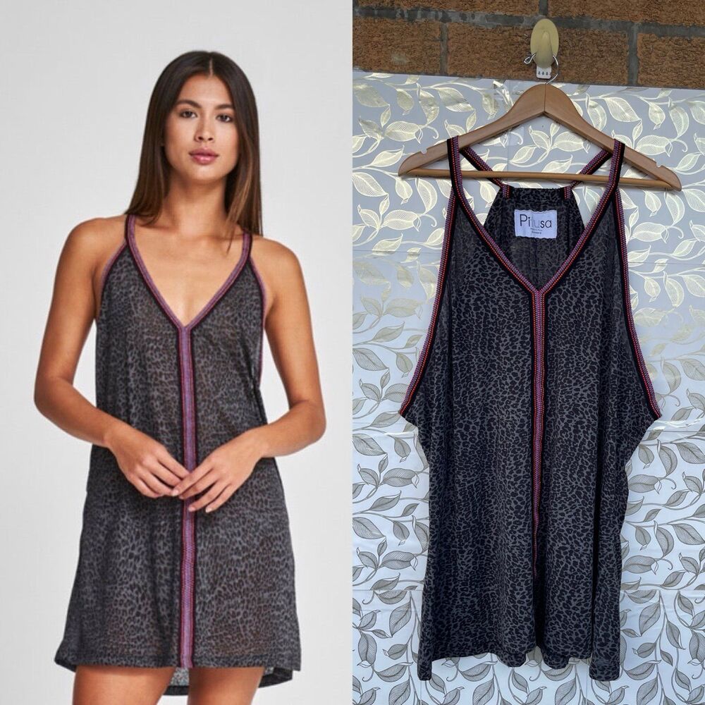 Pitusa Leopard Print Resort Mini Dress Cover Up Standard Size Cotton